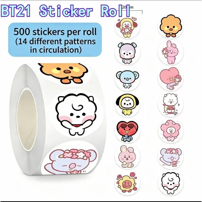 Cute Character Sticker Roll with 14 Fun Designs