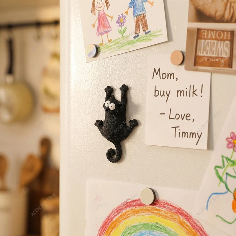 Cute Black Cat Fridge Magnet Climbing Design