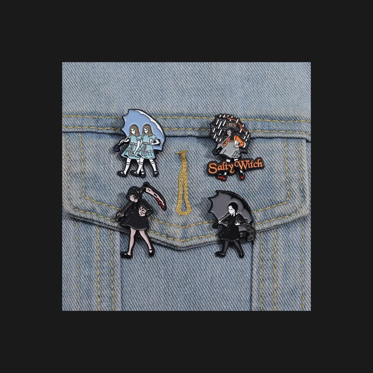 Charming Creepy Umbrella Enamel Pin Set