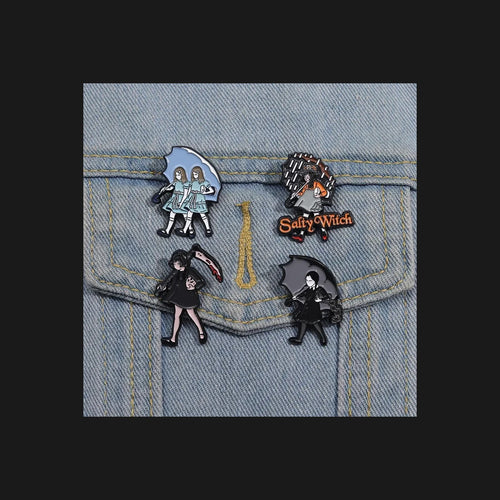 Charming Creepy Umbrella Enamel Pin Set