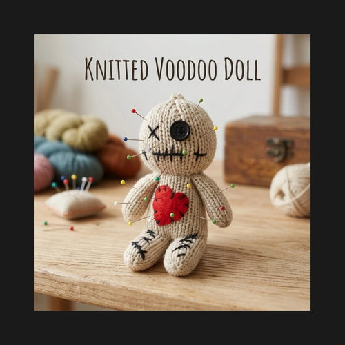 Charming Knitted Voodoo Doll with Cursed Heart