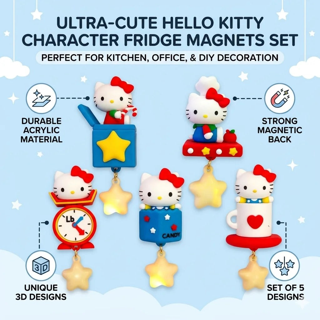 Hello Kitty Character Fridge Magnets Set - 5 Designs