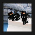 Eerie Black Cat Enamel Pins with Wings